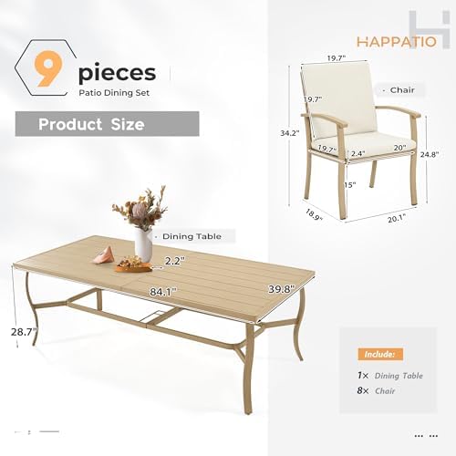 HAPPATIO Aluminum 9 Piece Patio Dining Set - Aluminum Outdoor Dining Set for ...