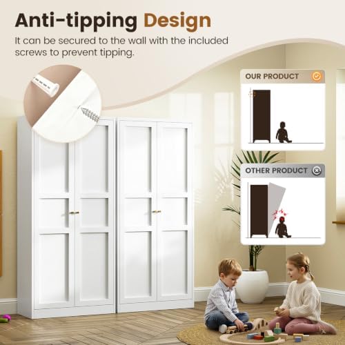 Yizosh Metal Storage Cabinet - 71" White Kitchen Pantry with 2 Doors and...
