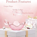 Gifts for Women Pink Flower Ring Dish Glass Jewelry Dish Jewelry Tray Cute Vanity Organizer Room Decor Aesthetic Nightstand Bathroom Decor Trinket Dish Ring Holder Dish Jewellery Tray Valentine's Gift