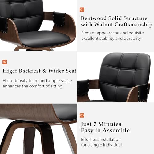 Swivel Dining Chairs, Mid Century Modern Chairs with Arms and Curved Back