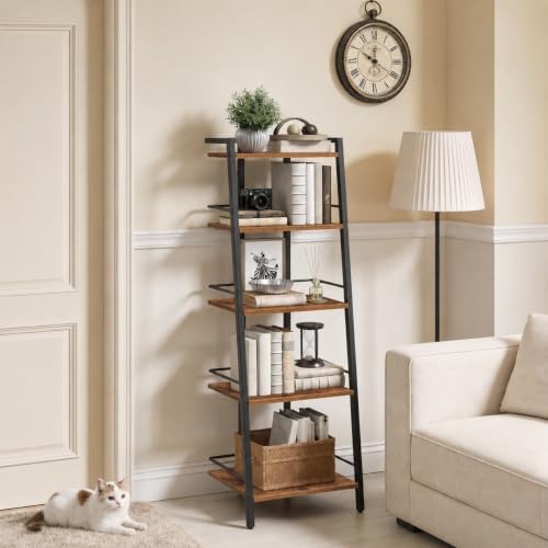 MAHANCRIS 5-Tier Book Shelf, Ladder Shelf, Bookcase, Ladder Shelving Unit