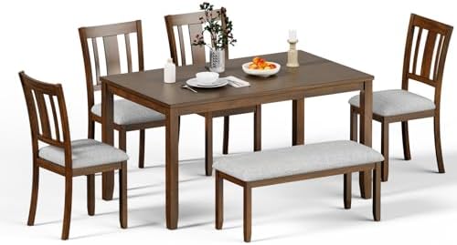 Zevemomo 6-Piece Solid Wood Dining Table Set,Dining Table Set for 6, Walnut