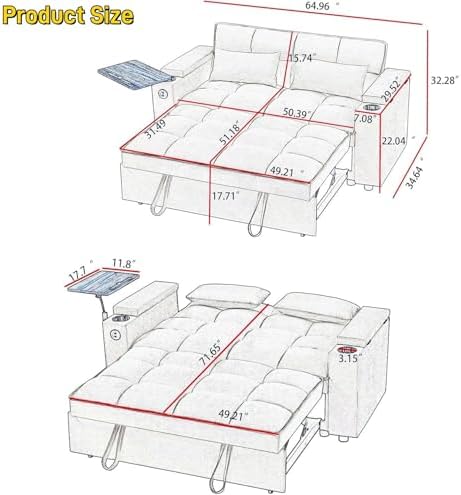 oaaktu ﻿ Large Size Convertible Sleeper Sofa Bed,Polka dot Velvet Pull Out Fu...