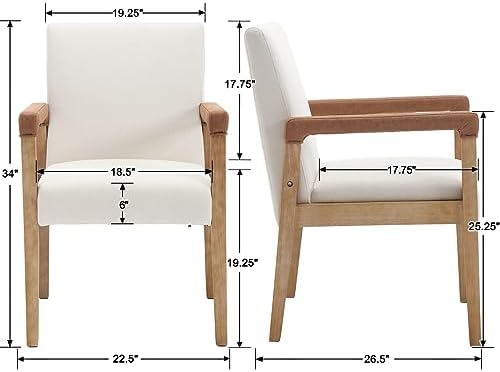 Mid Century Modern Dining Chairs Set of 6, Linen Fabric Upholstered Kitchen C...