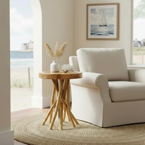WELLAND Solid Teak End Table, Stick Leg Accent Table, 16" L x 16" W...