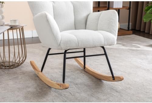 Rocking Chair, Upholstered Teddy Fabric Glider Chairs, Lounge Accent Armchair...