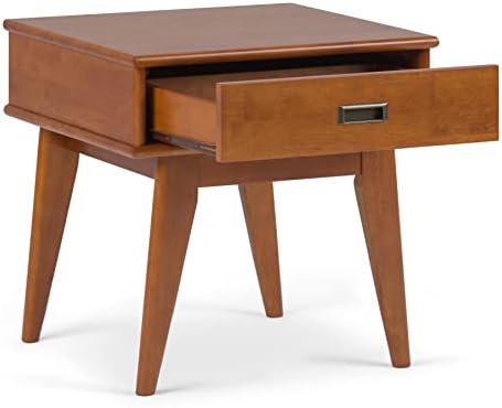 SIMPLIHOME Draper 22" Wide Solid Wood Rectangular End Table in Teak Brown