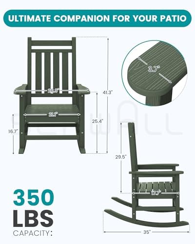 SERWALL Oversized Outdoor Rocking Chair Set of 2, HDPE Rocker for Adults, Pat...