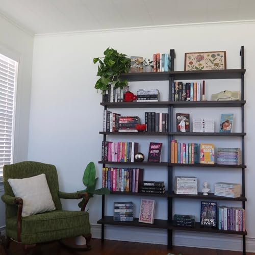 Nathan James Theo 6-Shelf Tall Bookcase, Wall Mount Bookshelf with Natural Wood Finish and Industrial Metal Frame, Nutmeg/Matte Black, Set of 2