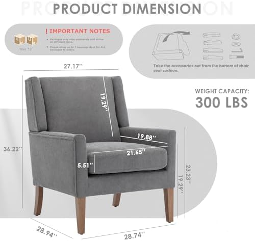 COLAMY Modern Wingback Living Room Chair Set of 2, Upholstered Fabric Accent ...