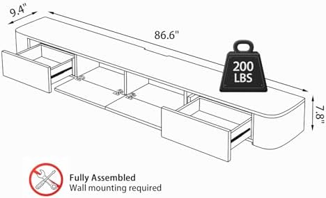 Modern Floating TV Stand | Wall-Mounted Entertainment Media Console | Large S...