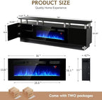 70" TV Stand for Living Room, Modern Entertainment Center & Media Console, Fits TVs up to 80", Storage Cabinet with Shelves, 36" Electric Fireplace with LED Flame (All Black)