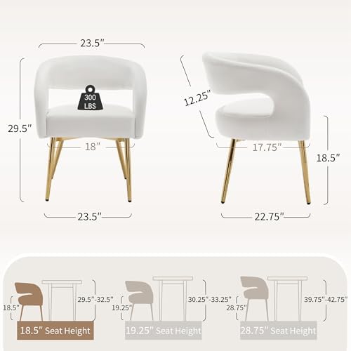 Hyfirm White and Gold Dining Chairs Set of 4, Upholstered Velvet Barrel Dinin...