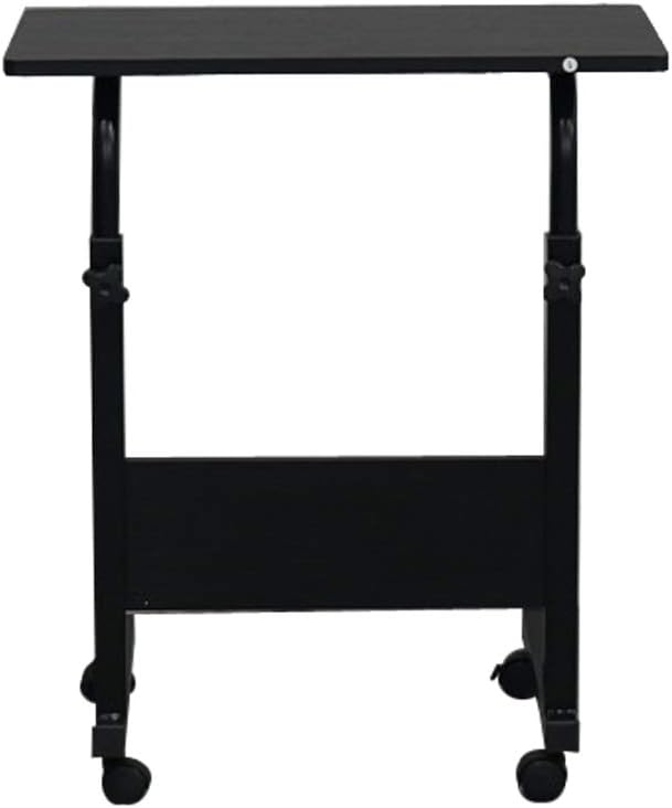 Height Adjustable Sofa Side Table Wood End Table with Wheels, Small Rolling B...