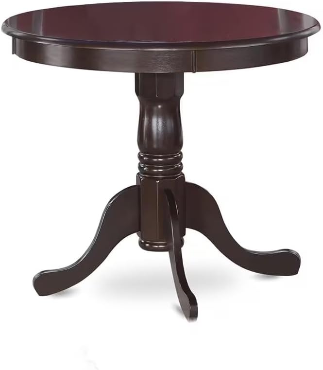 East West Furniture ANPF5-CAP-C 5 Piece Dining Set Includes a Round Kitchen Table with Pedestal and 4 Linen Fabric Upholstered Dining Chairs, 36x36 Inch, Cappuccino