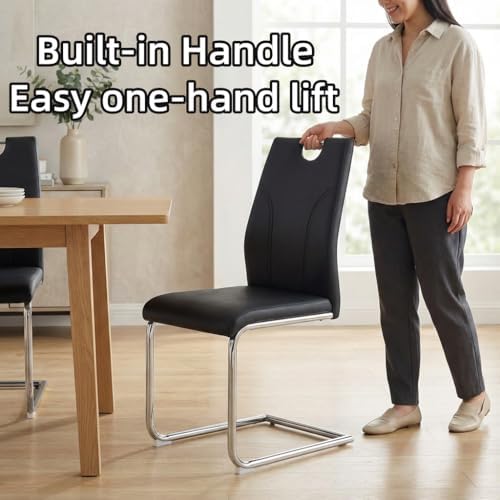 Black Dining Chairs Set of 6, Modern Faux Leather Upholstered Chairs | High B...