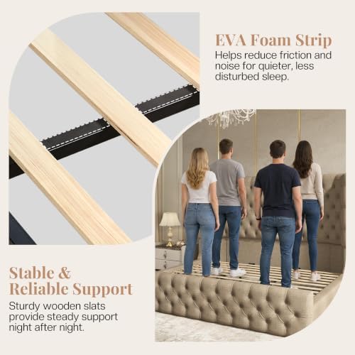 Jocisland Queen Bed Frame Upholstered Wingback Headboard & Footboard,Khaki