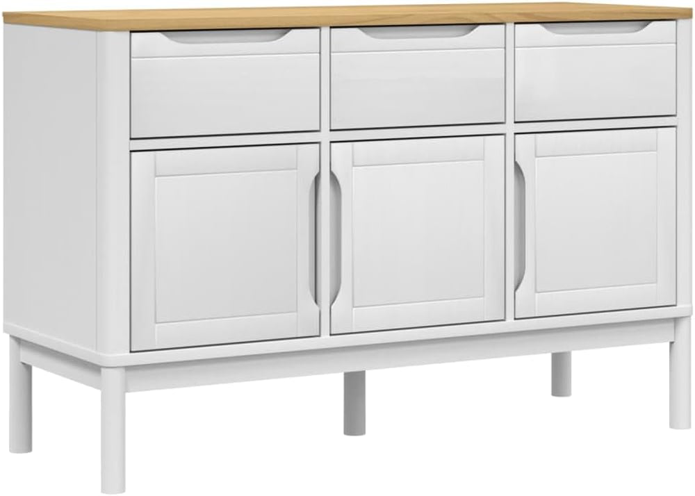 White Sideboard Buffet Cabinet, Solid Pine Wood and Engineered Wood Credenza ...