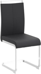 AZmac Modern Leather Dining Chairs Set of 4,Armless Kitchen Chairs,Dining Room Chairs with Upholstered Padded Seat and Sturdy Chrome Legs for Dining Room,Kitchen (Set of 4, Black+PU Leather)