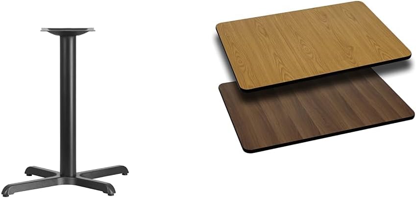 Flash Furniture Beverly 23.75" x 30" Restaurant Table X-Base with 3" Dia. Table Height Column & Glenbrook 30'' x 42'' Rectangular Table Top with Natural or Walnut Reversible Laminate Top