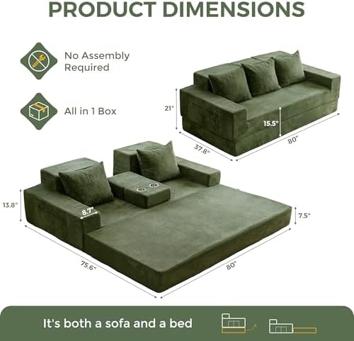 MAXYOYO Convertible Sofa Bed, 80" Oversized Loveseat Couch 4 in 1 Foldab...