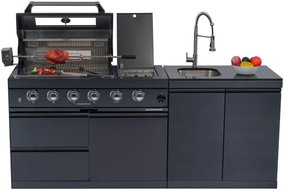Premium Stainless Steel Outdoor Kitchen Island with Built-in Grill, Rotisseri...