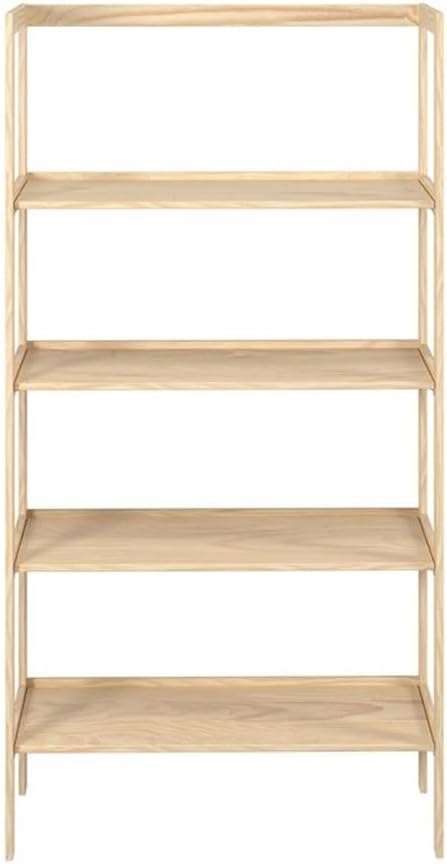 Pemberly Row Modern Solid Wood 4-Shelves Folding Bookcase/Pantry in Unfinished