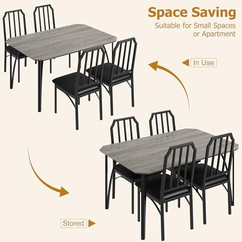 GAOMON 5-Piece Dining Table Set for 4, Modern Kitchen Table with Chamfered De...
