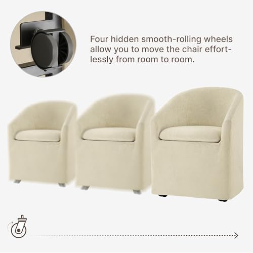 KISLOT Upholstered Dining Chairs Set of 4 with Casters, Light Tan