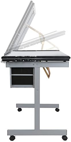 ZenStyle Glass Top Drafting Table with Storage, Adjustable Multifunctional Dr...