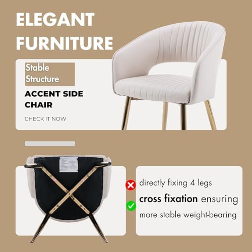 Hyfirm Leather Dining Chairs Set of 6 with Gold Metal Legs, Modern Cream