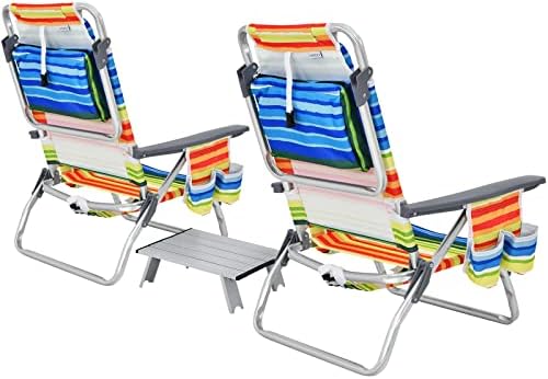 S AFSTAR Folding Beach Chair Set, 2 Pack Folding Chair and Aluminum Small Tab...