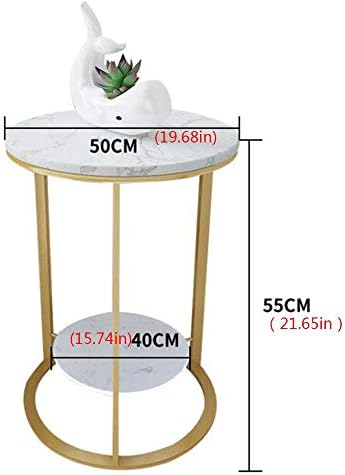 Telephone Table, 2 Layer White Marble Print Side Table,with Gold Metal Frame,...