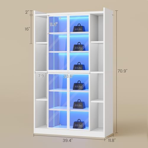 SEDETA 71" Tall 6-Tier Display Cabinet with Doors and Adjustable Shelves