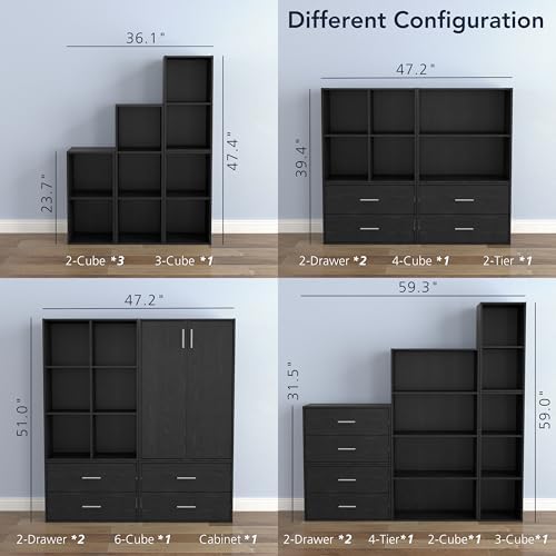 Homes: Inside + Out Apexa 2-Tier Cube Storage Organizer Shelves, Stackable Wo...