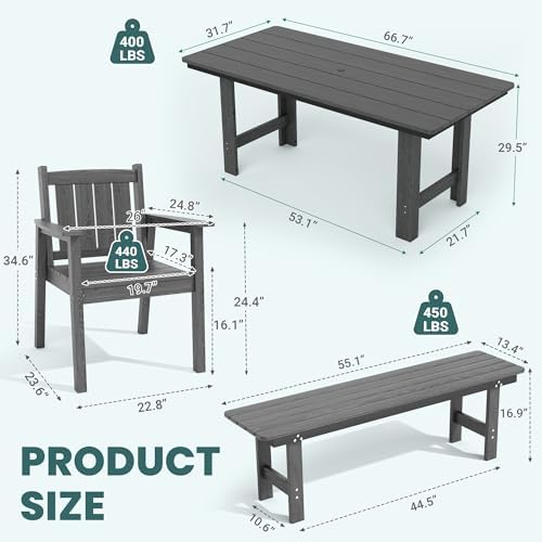 Pamapic Patio Dining Table Set, 5-Piece Outdoor Dining Set for 6, Grey