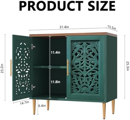 ARTPOWER Vintage Hollow Carving Accent Cabinet with 2 Doors for Living Room