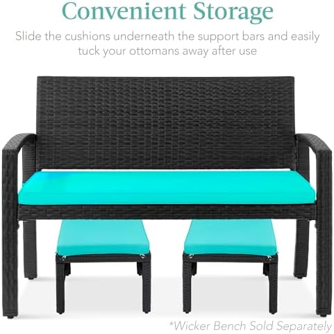 Best Choice Products Set of 2 Wicker Ottomans, Multipurpose Outdoor Furniture...