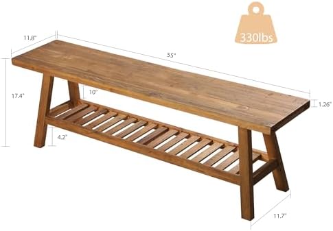 HOKYHOKY Reclaimed Solid Wood Bench-55 Entryway Bench with Storage Shelf | Fa...