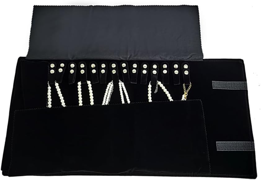 Velet Travel Jewelry Case Roll Bag Organizer for Necklace Bracelet Black Gray Velvet (Black Velvet)