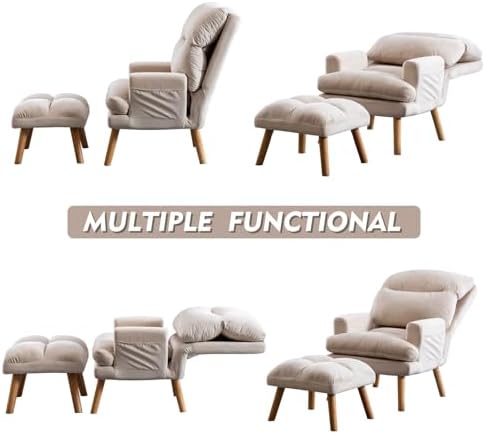 CANMOV Modern Accent Chair with Ottoman Set of 2, Soft Fabric Armchair with A...