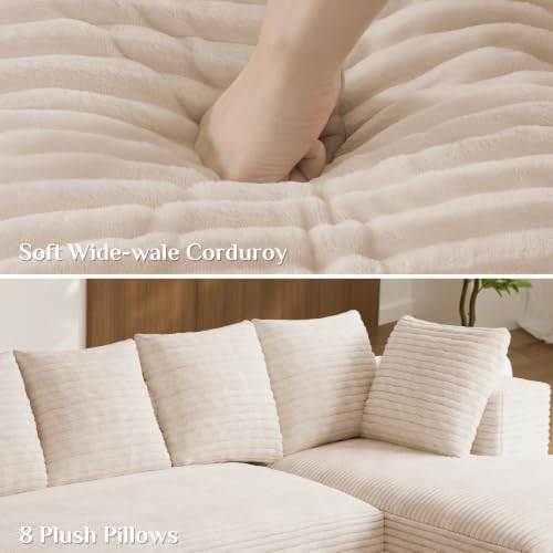 ONEMMLION 131" Oversized Cloud Couch Sofa with Chaise, Beige | Corduroy,...