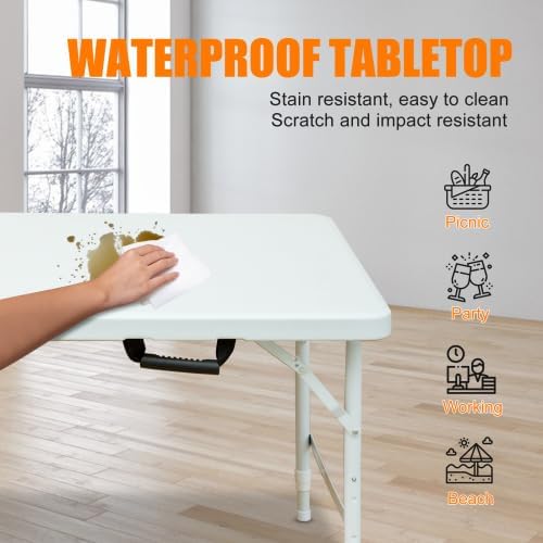 Folding Table 4FT, Heavy Duty Portable Plastic Folding Table with Handle, Ant...