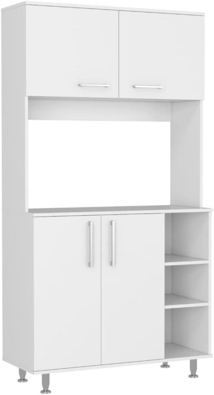 Malta Kitchen Pantry Double Door Cabinet, 4 Legs, 3 Shelves, White