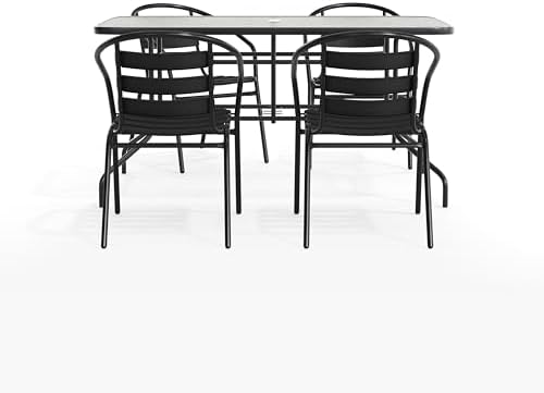 Flash Furniture Glass Table with 4 Chairs, Black, 5-Piece Set