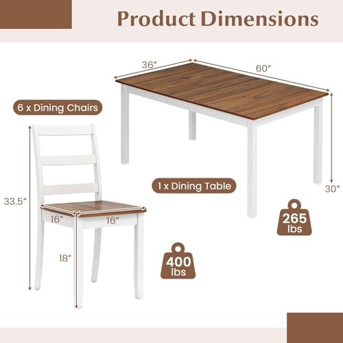 Giantex 7-Piece Dining Table Set for 6, Rectangular 60-inches Kitchen Table a...