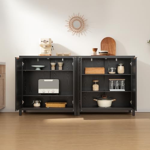 SICOTAS Rattan Black Sideboard Buffet Storage Cabinet with Large Storage