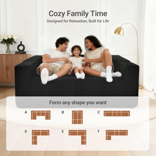 Claiks 128" U-Shaped Modular Sectional Sofa No Assembly Required, Oversi...