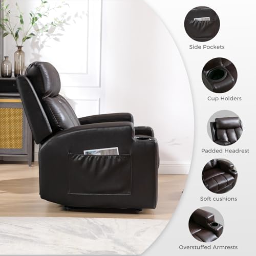 CANMOV Manual Recliner Chair with Massage and Heat,Breathable Leather Recline...
