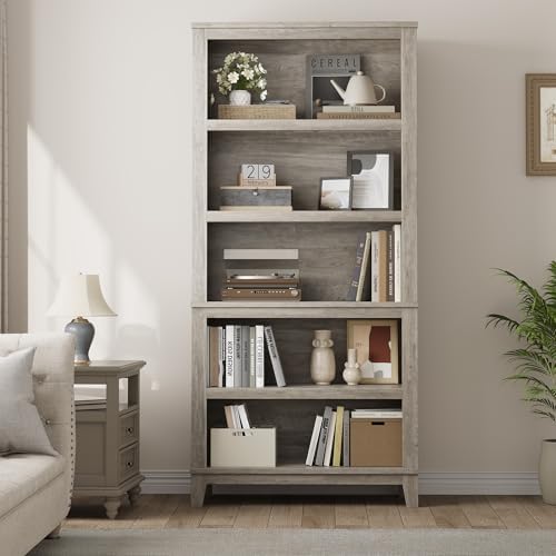 71" Farmhouse Bookcase, 5-Tier Tall Bookshelf with Adjustable Shelves